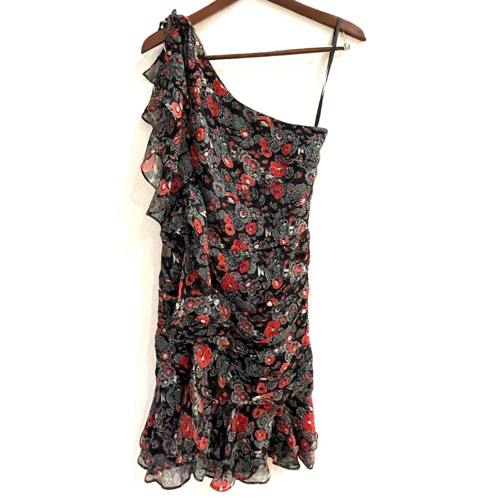 NWT Veronica Beard Ruched Floral Ruffled One Shoulder Mini Dress - Picture 10 of 14